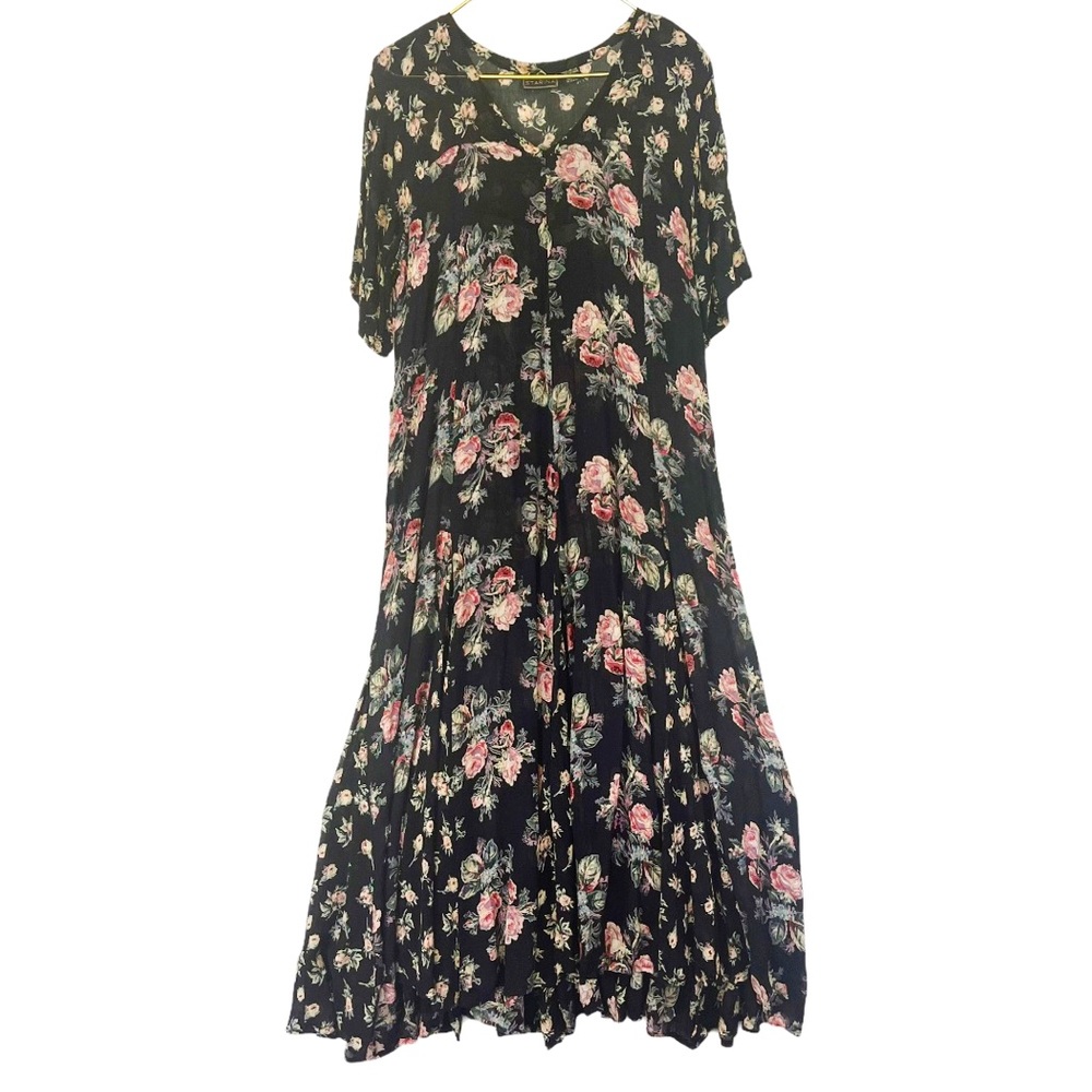 VINTAGE 90s Multi Print Floral Full Skirt V Neck
